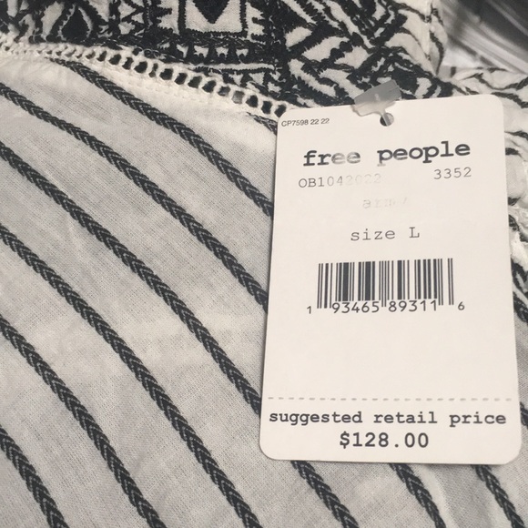 Free People Mini Dress Tunic Lola Tiered Off White & Black Embroidered Dress NWT - Picture 7 of 12